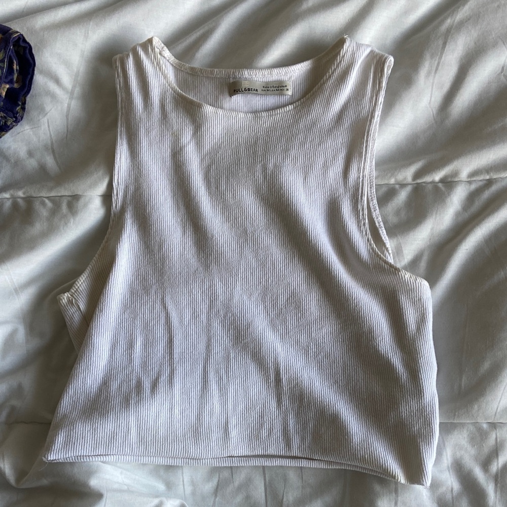 Pull&Bear White Sleeveless Ribbed Top